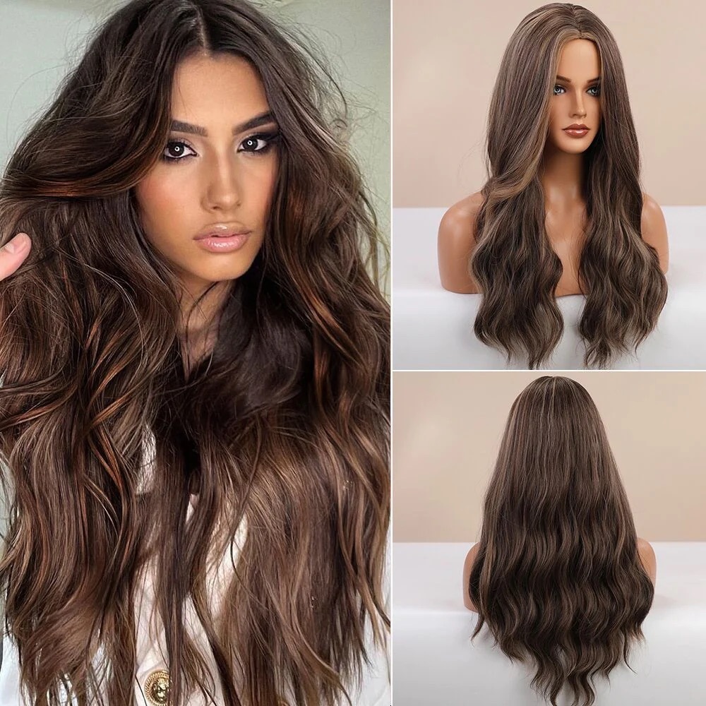 New in Package Brown Blonde Curly Synthetic Wig 26” Long